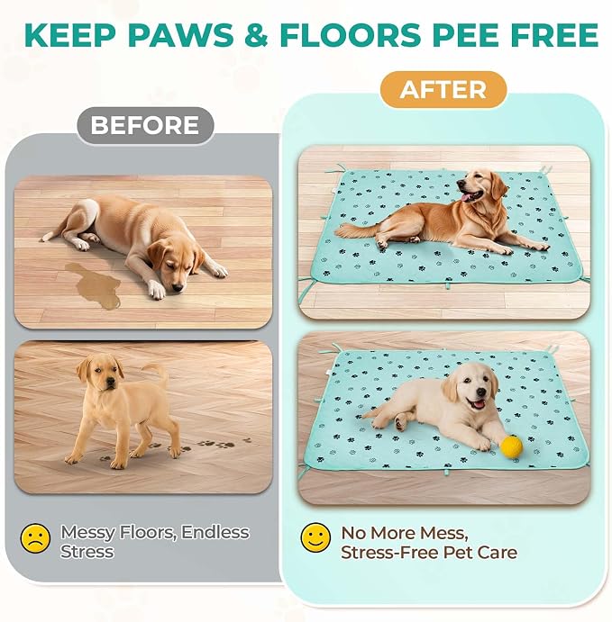 Fostanfly Washable Pee Pads for Dogs, Leak-Proof, 36"x48"-2 Pack, Green | Ultra-Absorbent, Waterproof, Non-Slip, Large Reusable Pee Pads for Puppy Potty Training, Crate and Playpen with 8 Tie Straps