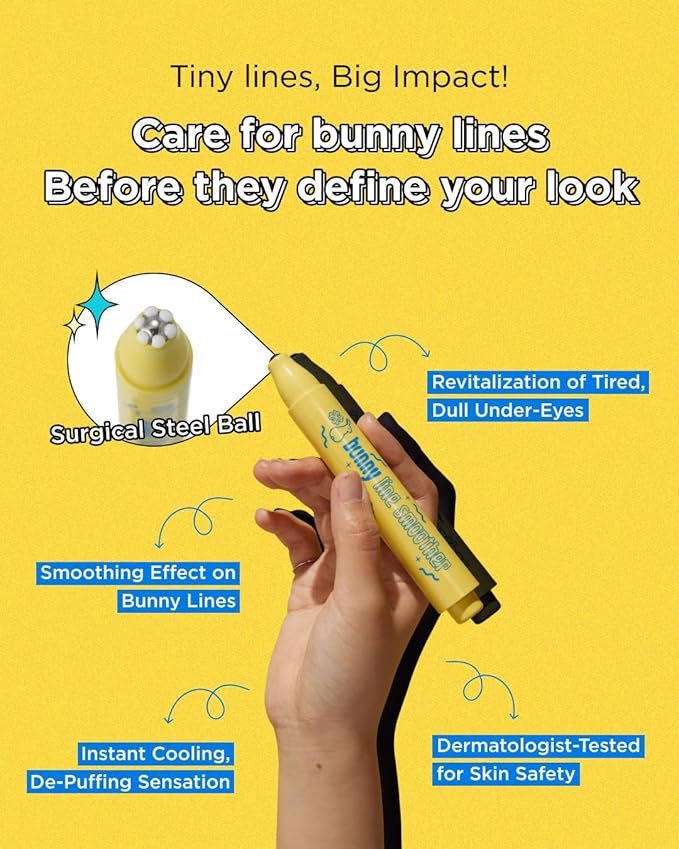 CHASIN' RABBITS Bunny Line Smoother Eye Cream Roller, 0.5 Fl Oz, Eye Serum with Surgical Steel Cooling Stick, Adenosine, Niacinamide, Dark Circles, Fine Lines, Under Eye, Vegan, Korean Skin Care