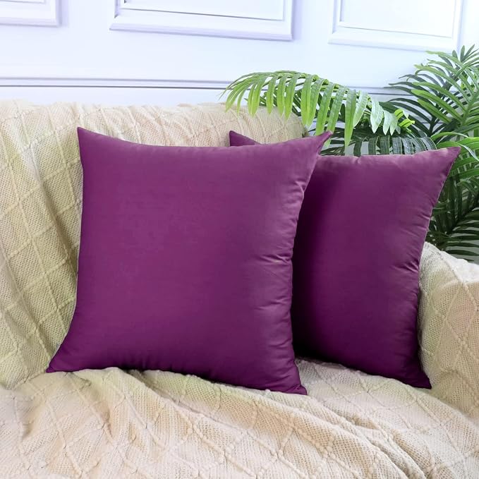 4-Pack 100% Cotton Comfortable Solid Decorative Throw Pillow Case,Thmyo Square Cushion Cover Pillowcase Sublimation Blank Pillow Covers DIY Throw Pillowcase(18x18 inch/ 45x45cm,Dark Reddish Purple)
