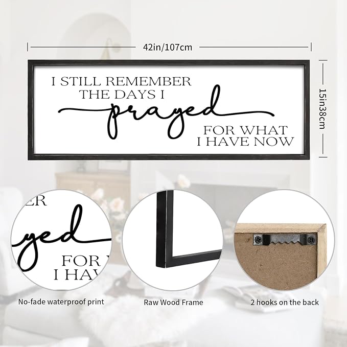 Large Wall Art - "I Still Remember The Days I Prayed for What I Have Now" - Inspiring Farmhouse Wall Decor for Bedroom, Above Bed Wall Decor, Living Room, or Dining Room Display, Rustic Bedroom Wall Art for Home Decor 42x15 inch