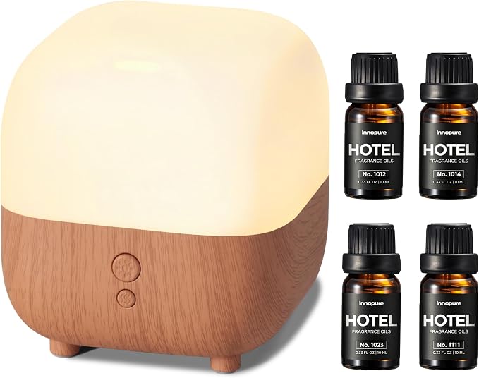 InnoGear Essential Oil Diffuser & 4 Hotel Oils Set, 150ml Diffusers for Home with 5-Star Hotel Collection Diffuser Oils Set Cool Mist Mini Humidifier Scent Fragrance Gift Set