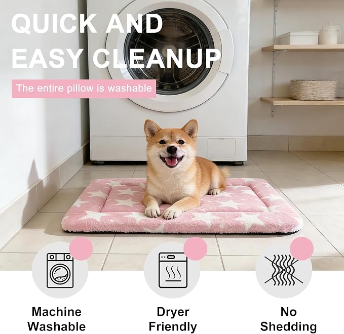 Dog Bed Mat – Soft & Comfortable Dog Kennel Pad for Crate – Durable Crate Bed & Mat for Dogs & Cats – Ideal for Crate, Kennel, and Home Use (Big&Little Stars Pink, S(24"*18"*1.5"))