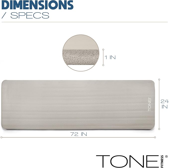 Tone Fitness 1-Inch Thick Yoga Mat | High-Density, Non-slip Exercise Mat with Carrying Strap for Yoga, Pilates, & Home Gym Workouts | Multiple Options