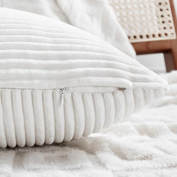 Fancy Homi Pure White Decorative Throw Pillow Covers 20x20 Inch for Living Room Couch Bed Sofa, Rustic Farmhouse Boho Home Decor, Soft Corss Corduroy Patchwork Accent Cushion Case 50x50 cm