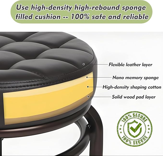 Rayyl Rolling Stool with Wheels Classic PU Leather - 350lb Large Capacity with Open Quiet Wheels, 360° Swive Adjustable Height, Ultra-Comfort Seat, for Salon Tattoo Work Home SPA Shop Use (Black)