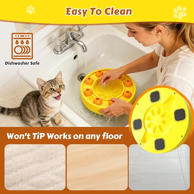 Dog Food Puzzle Toys Interactive Game Toy for IQ Training Enrichment Dog Food Puzzle Slow Feeder for Small, Medium Dogs and All Cats (Yellow Bowl)