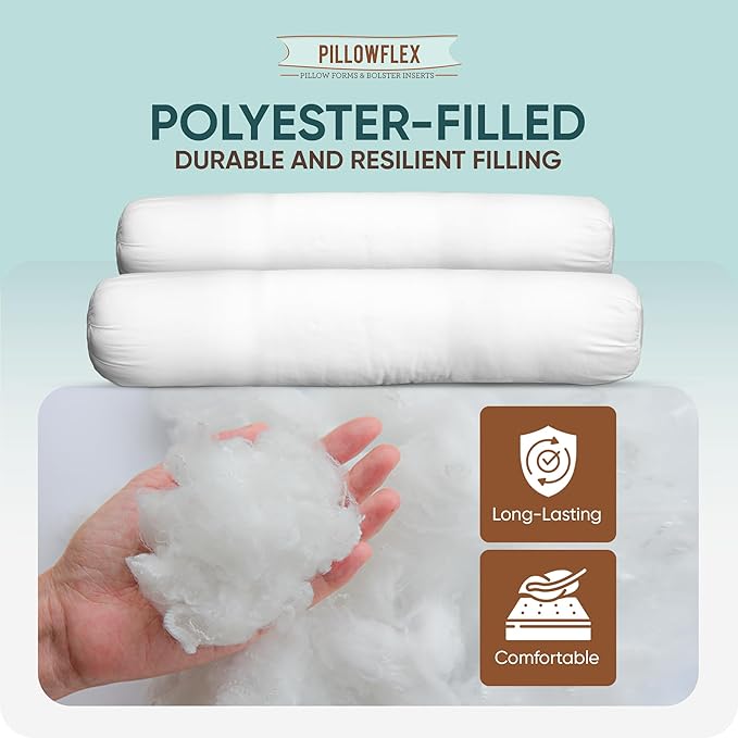 Pillowflex Bolster Pillow (9x40) - Round Roll Pillow Bolster Insert, Plush Polyester-Filled Insert for Decorative Shams, Odorless, Lint and Dust-Free Polyester Filling, No Lumps - (White)