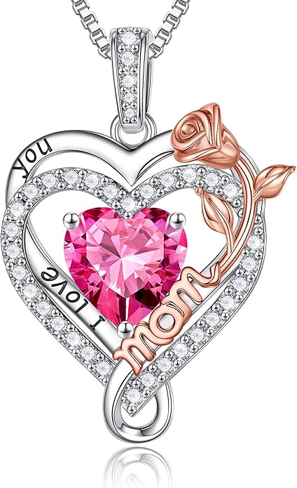 Iefil Valentines Day Gifts for Mom - 925 Sterling Silver Heart Necklace for Women, Birthstone Jewelry, Birthday Gifts for Bonus/Step/New Mom/Mother in Law