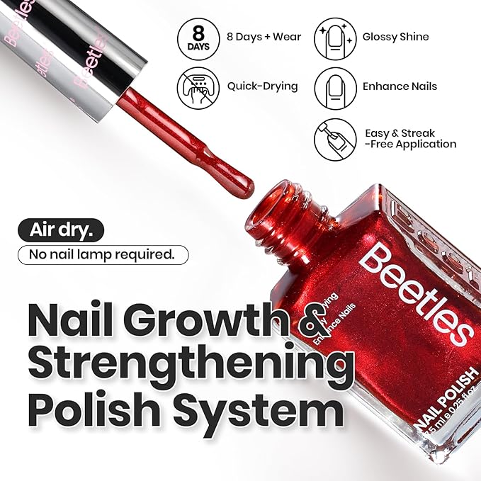 Beetles Spring Nail Polish Set - Glamour Era 6 Colors Quick Dry Glitter Burgundy Red Gold Green Yellow High-Gloss Long-Lasting Nail Polish for Winter DIY At-Home Manicure Gift for Women