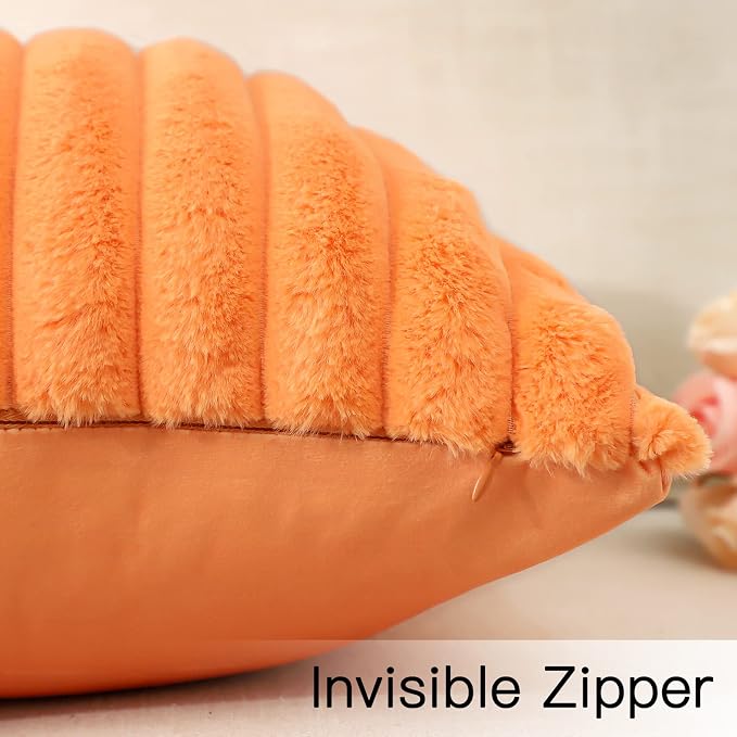 Soleebee Set of 2 Throw Pillow Covers Soft Cozy Velvet Pillowcase Faux Rabbit Fur Cover for Couch Sofa Bed Chair Home Decorative Pillows Cover (18x18 Inch, Orange)