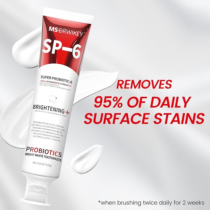 MSDRWIKEY SP-6 Probiotic Whitening Toothpaste - Enhanced Formula with 6 Probiotics and Gum Health - Enamel-Safe, Fluoride-Free, Fresh Mint Flavor, 4.6oz (1)