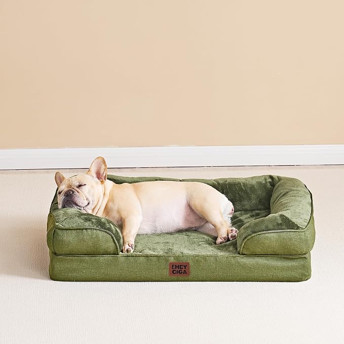 EHEYCIGA Orthopedic Dog Bed Medium Size Dog, Waterproof Washable Pet Beds | Non-Slip Bottom and Egg-Crate Memory Foam Dog Couch Bed with Washable Removable Cover, Olive Green