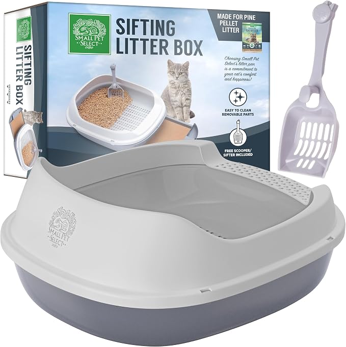 Small Pet Select Sifting Cat Litter Box, with Scoop & 5 Pee Pads | Tidy Easy-Clean Sifting System, Drawer, Litter Scoop & Removable Tray, For Cats, Rabbits & Other Small Pets