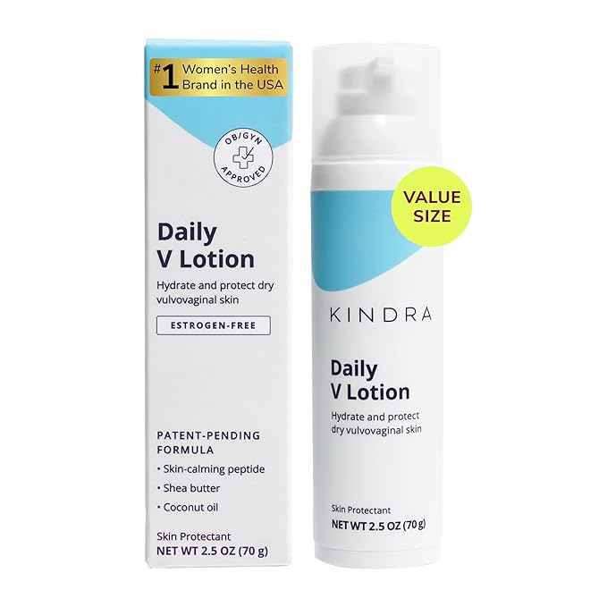 Kindra Daily V XL Vaginal Moisturizer Lotion - OBGYN Recommended for Dryness & Itch, with Hyaluronic Acid, Odor Support - Estrogen-Free Cream, pH-Balanced Feminine Care - 120 Applications