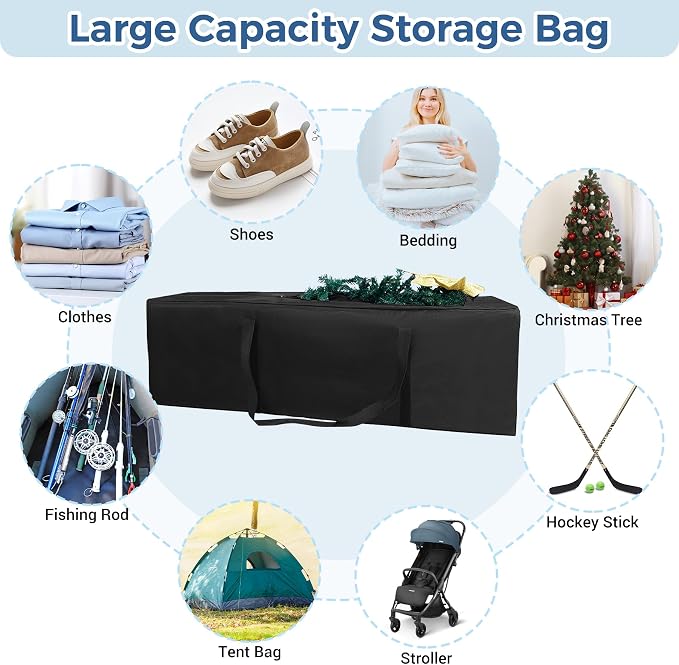 COOLBEBE 65" Sports Duffle Bag - 270L Extra Large Travel Duffel Luggage Bag with Upgrade 2-way Lockable Zippers, Sturdy & Water Resistant Long Duffle Bag for Camping Moving (Black 65inch)
