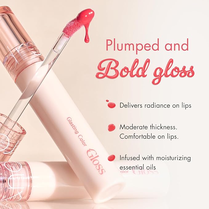 rom&nd GLASTING COLOR GLOSS 07 Spring Fever - K-Beauty Plumping Lip Gloss for Angel Ring High-Shine, Non-Sticky, Hydrated Lips | Long-Lasting, Soft Girl Aesthetic & Versatile Korean Makeup