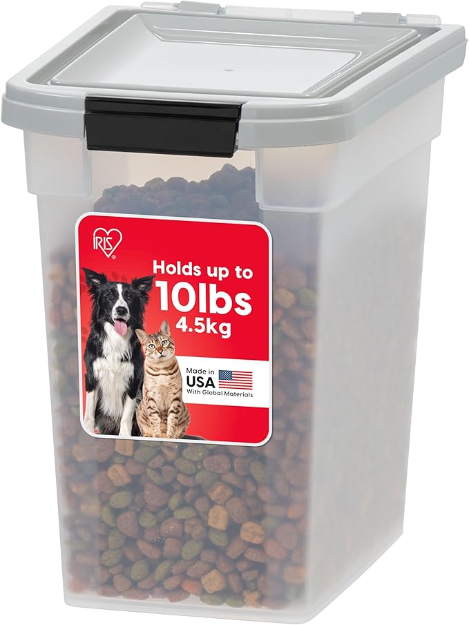 IRIS USA Dog Food Storage Container, Up to 10 lbs, Clear/Gray, Made in USA