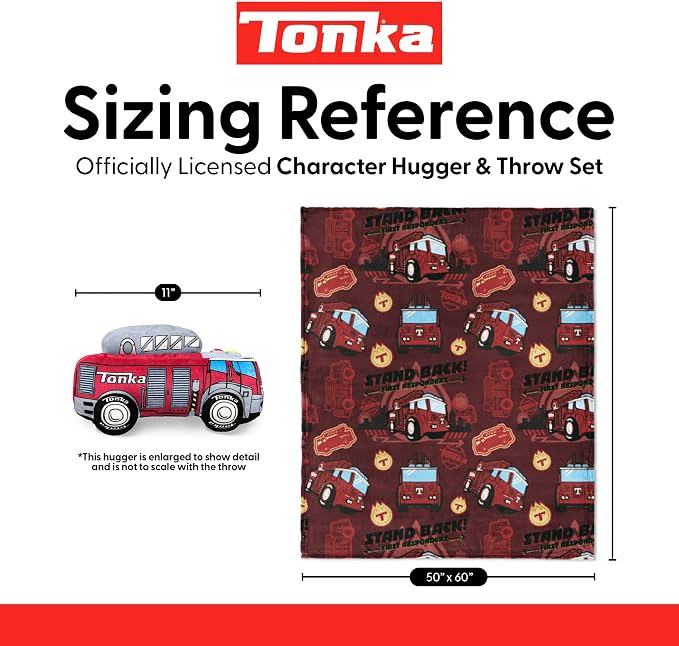 Northwest Hasbro Tonka First Responders Hugger Pillow & Silk Touch Throw Blanket Set, Fire Truck Stuffed Pillow, 50x60 Inch Blanket and 11 Inch Plushie