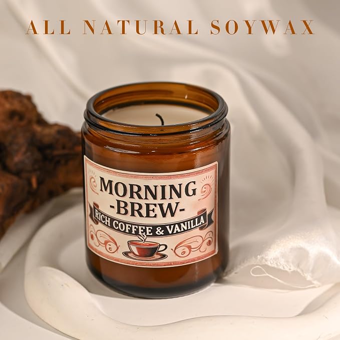 Coffee Soy Candle - Coffee Scented Candles for Home, Candles Gifts for Women, 4oz Amber Jar + Silvery Lid, 20+ Hours Burn Time, Aromatherapy Gifts for Men
