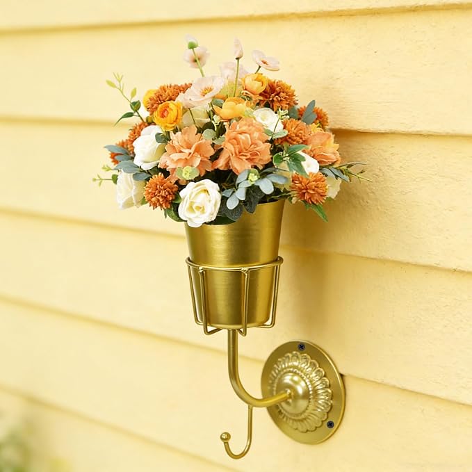 Vintage Brass Wall Vase - Hanging Home Decor & Multifunctional Wall-Mounted Organizer Container for Flowers,Keys & Small Items,Kitchen Bathroom Bedroom Organization & Decor