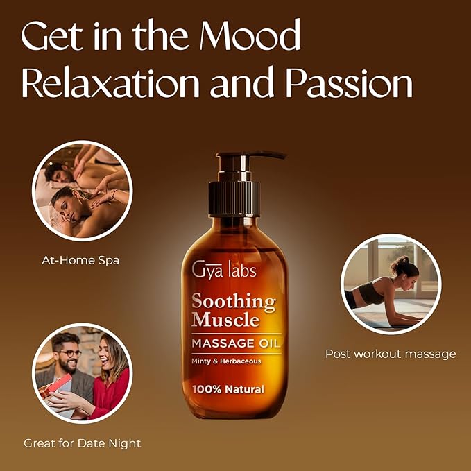 Gya Labs Soothing Massage Oil - 6.76 Fl Oz - Non-Greasy Formula for Sore Muscles, Deep Relaxation & All Skin Types - Suitable for Men & Women