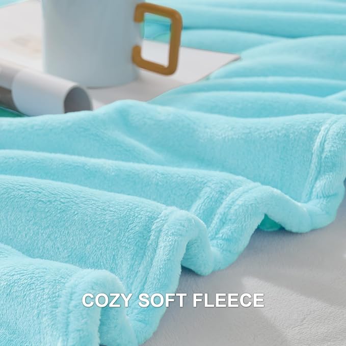 Hansleep Throw Robin Egg Blue Fleece Blanket, Soft Flannel Bed Blanket | Fuzzy Cozy Blanket 50x60 Inches, Multi-use for Bed, Sofa, Couch, Travel, Camping, All Season Warm Lightweight Cover