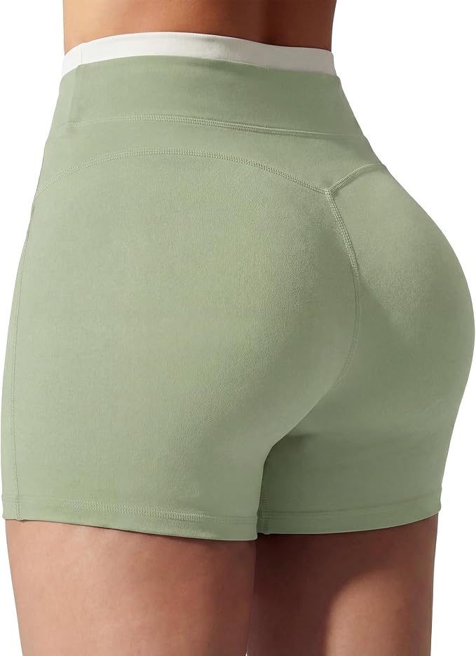 SEASUM Color-Block Shorts for Women Workout Seamless Front Short High Waisted Spandex Booty Shorts for Gym Yoga
