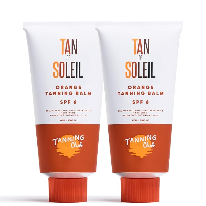 Tanning Club Tan De Soleil 2-Pack – SPF 6 Sun Tanning Lotion (100 ml each) – Hydrating Orange Tanning Balm with Shea & Cocoa Butter for an Instant Glow & 80-Minute Water-Resistant Sun Care