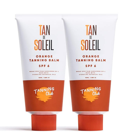 Tanning Club Tan De Soleil 2-Pack – SPF 6 Sun Tanning Lotion (100 ml each) – Hydrating Orange Tanning Balm with Shea & Cocoa Butter for an Instant Glow & 80-Minute Water-Resistant Sun Care