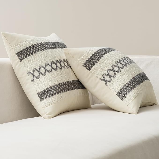 MIULEE Set of 2 Gray Boho Decorative Pillow Covers 20x20 Inch | Farmhouse Couch Throw Pillows, Modern Spring Cotton Cushion Covers, Macrame Woven Home Decor for Bed Sofa Chair