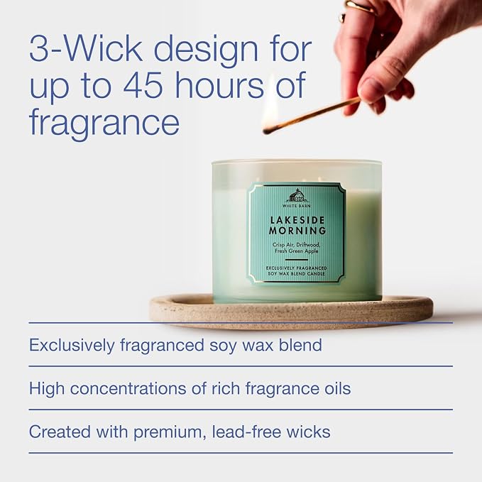 Bath & Body Works Lakeside Morning 3-Wick Candle - Scented Candle for At-Home Use - Long-Lasting, Room-Filling Fragrance - High Fragrance Oil Concentration - Soy Wax Blend