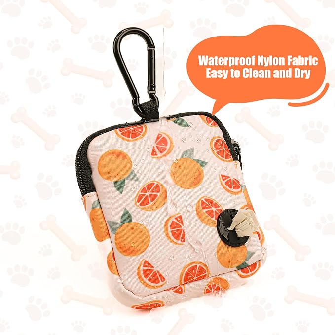 Dog Treat Pouch with Training Clicker,Waterproof Nylon Fabric Poop Bag Holders for Leashes,Hands Free Small Dog Walking Bag with Carabiner, Pet Puppy Training Walking Essentials(Grapefruit)