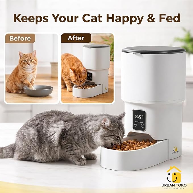 Automatic Pet Feeder for Cats & Dogs – 4L Button Type Programmable Timed Food Dispenser with Portion Control, Battery Backup, and Secure Locking Lid for Healthy Pet Routines