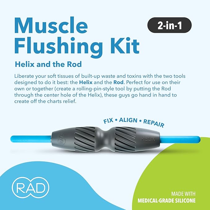 RAD 2-in-1 Muscle Flushing Kit – Includes Exercise Foam Roller & 21in Massage Roller Stick – Deep Tissue Myofascial Release, Muscle Recovery Tools for Mobility & Performance