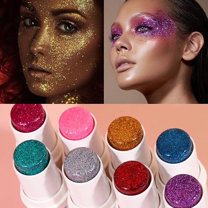 Body Glitter Stick - Sparkling Holographic Mermaid Sequins, Chunky Gel, Blue, Multiuse Face & Body Waterproof Paint