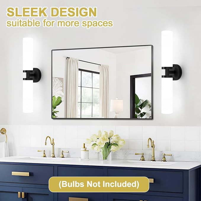 Wall Sconces Set of Two, Matte Black Bathroom Sconces Wall Lighting with Milky White Glass, Hardwired Modern Sconces Wall Decor Set of 2 Bathroom Light Fixtures for Mirror Living Room Hallway Bedroom