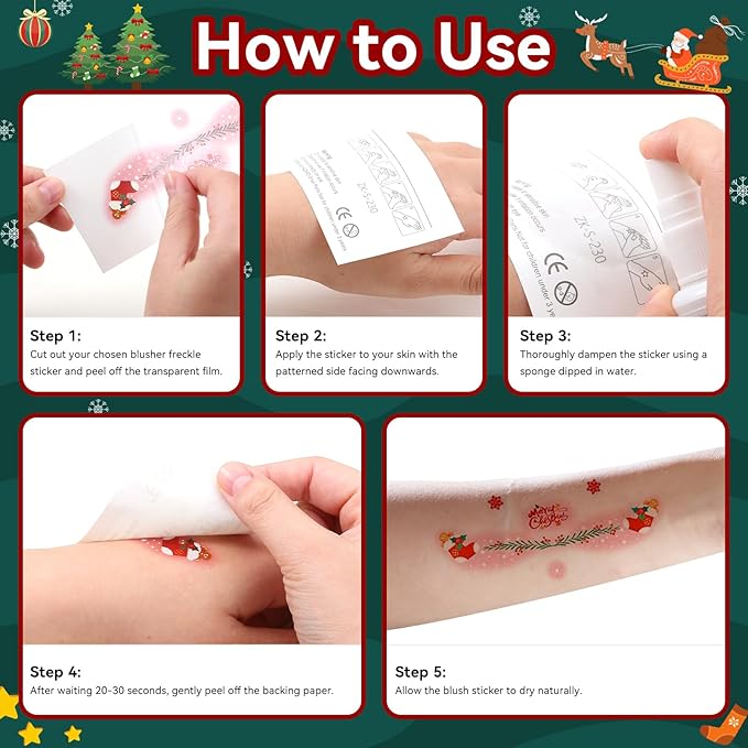 Christmas Blush & Freckle Stickers-5 Sheets Glitter Christmas Face Patches for Women Girls, Cute Makeup Freckles for Party & Festive