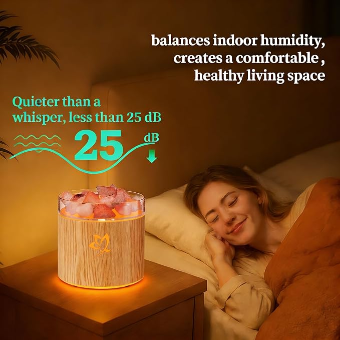 4-in-1 Ultrasonic Crystal Salt Stone Aromatherapy Diffuser & Humidifier - 7-Color LED Dreamy Flame Light, Auto Shut-Off, 2 Modes | Home/Office/Yoga (Wood Grain)