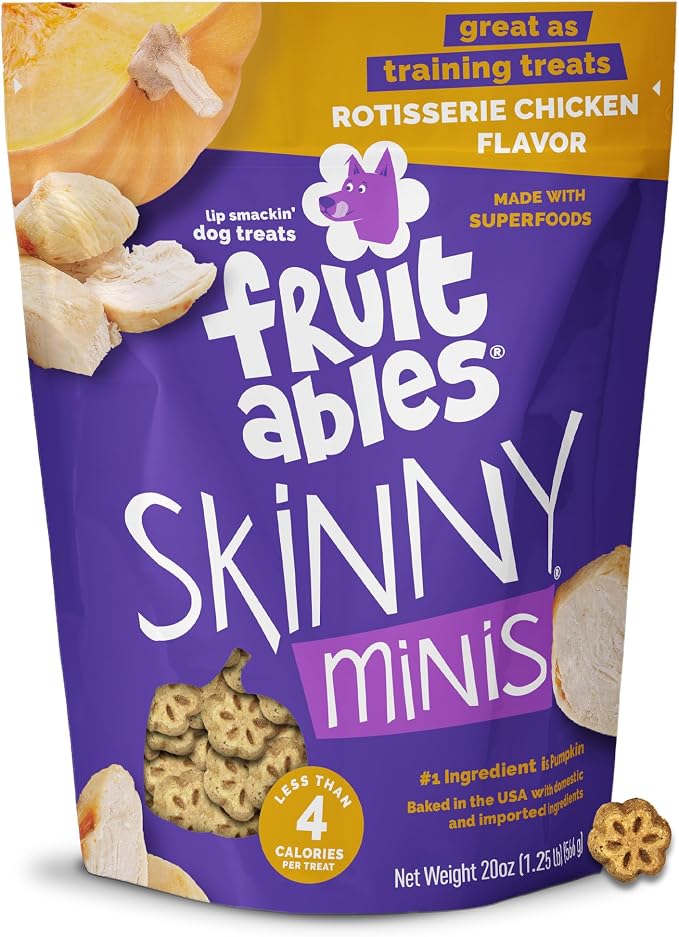 Fruitables Skinny Minis Soft & Chewy Dog Training Treats, Low Calorie Chicken & Pumpkin Recipe, Bite-Sized Rewards for Puppies & Adult Dogs, No Wheat Corn or Soy, Made in USA, 5 oz