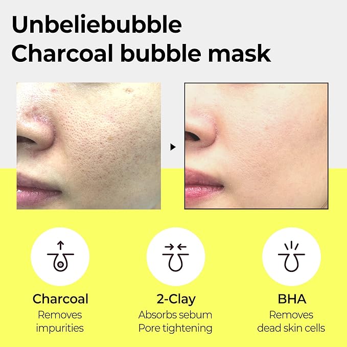 SOME BY MI Charcoal BHA Pore Clay Bubble Mask – 4.23oz, 120g – Korean Exfoliating Face Wash & Bubble Face Mask – Salicylic Acid Cleanser for Sebum and Pore Care with Natural BHA – Korean Skin Care