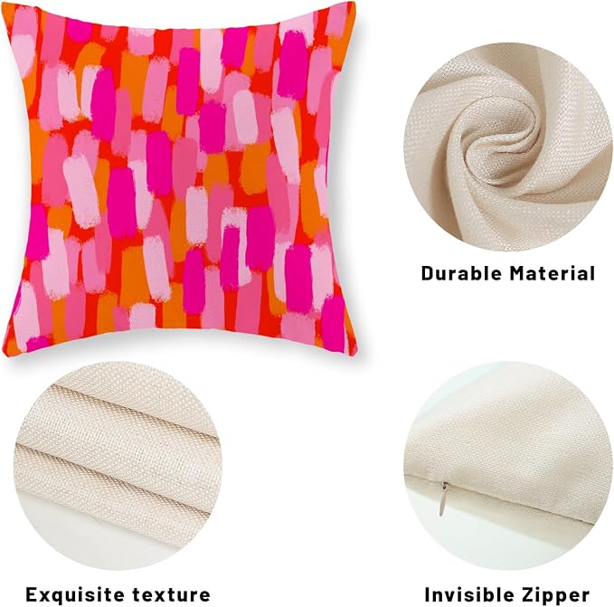 Hot Pink Orange Pillow Covers 18x18 Inch Set of 2 Abstract Preppy Throw Pillows Painting Outdoor Decorative Pillow Cases Linen Aesthetic Boho Cushion Cover for Couch Home Sofa Bed Decor