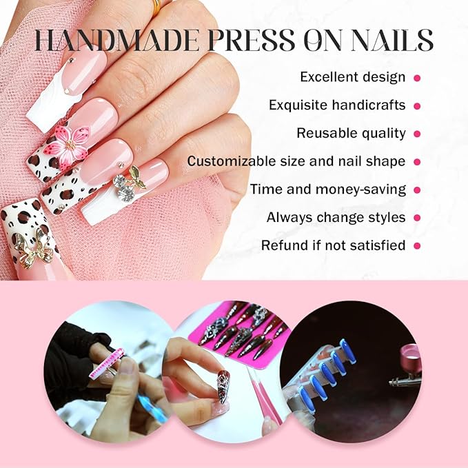Handmade Press On Nails Almond - Short Tortoiseshell Water Ripple Design Fake Nails with French Tips, Salon Quality | 3 Sizes - 10 Acrylic Nail Kit, Fall/Winter Gift for Women
