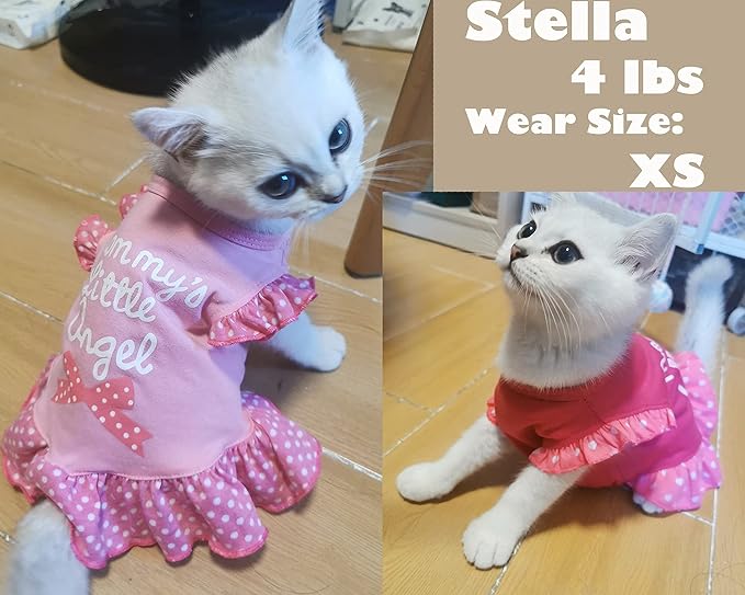 XPUDAC 4 Pieces Pet Dog Dress Shirt Puppy Skirt Cute Doggie Dress Summer Clothes Dog Apparel for Small Dogs and Cats (Pink Angel, X-Small(2-4 Lbs))