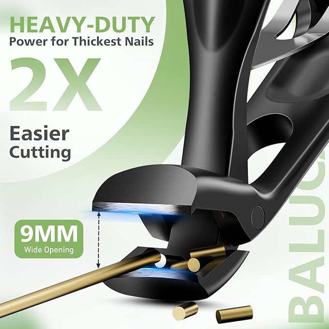 BALUCA Ergonomic Toenail Clippers for Thick Nails for Seniors, Angled Head Large Toe Nail Cutter for Men,Long Handle Nail Clippers with Catcher, Black