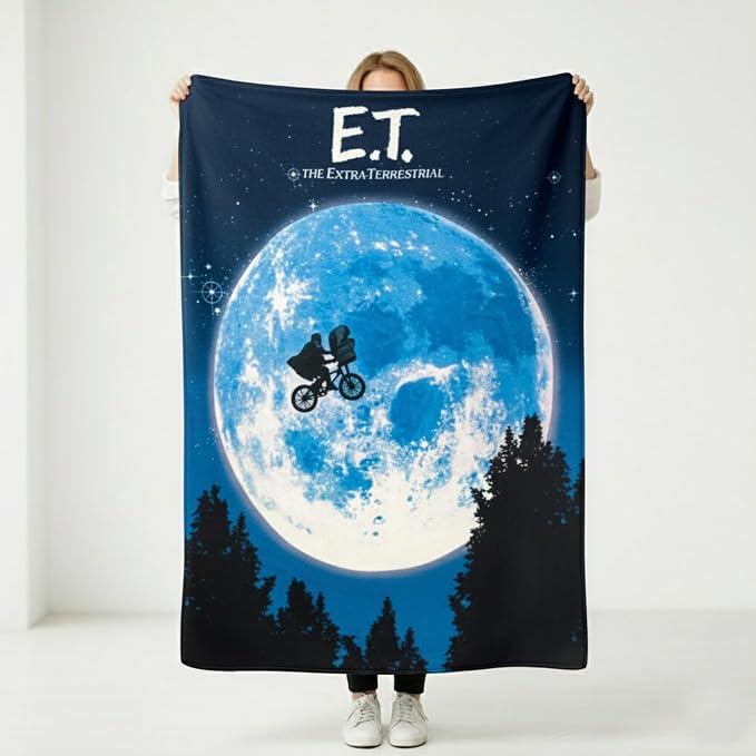 Silver Buffalo ET The Extra-Terrestrial, Fleece Throw Blanket, 45x60in | Movie Poster, Moon, Bike, Soft and Cozy, 180 GSM