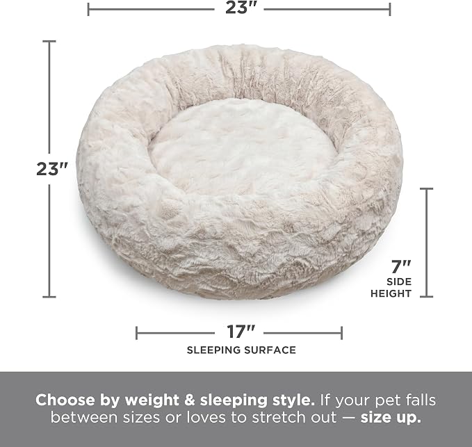 Best Friends by Sheri Original Calming Donut Dog Bed, Mink Dark Gray, 23" | Machine Washable, Lux Faux Fur, Orthopedic Support, Sense of Security, Water-Resistant Base, Small Dogs Up to 25 lbs