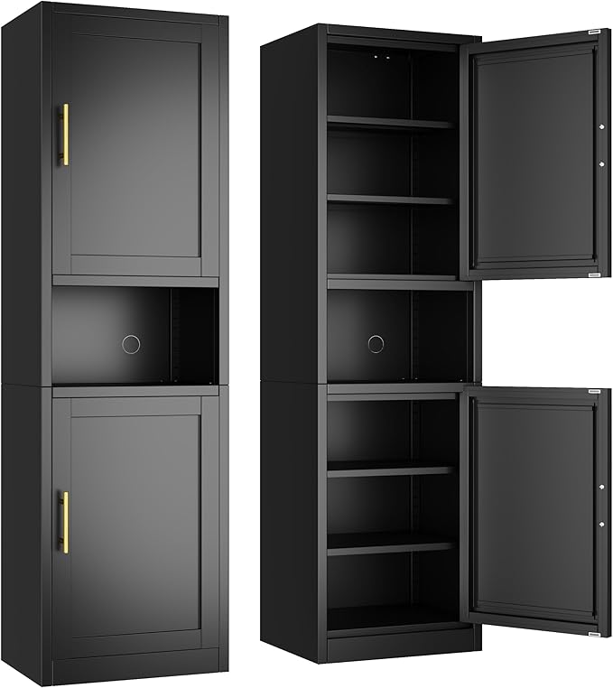 Tall Narrow Storage Cabinet 66.93" H Tall Bathroom Cabinet Metal Pantry Cabinets, 4 Adjustable Shelves for Kitchen, Home Office, Living Room, Dinning Room (20 inches Wide Black)