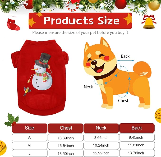 5 Pack Christmas Dog Shirts Christmas Santa Pet Clothes, M Fits 5-8 Lbs | Soft Fabric Xmas Snowman Costume, Winter Puppy Outfit for Dogs Cats Pet, Festive Holiday Party Apparel, Cozy Christmas Shirts