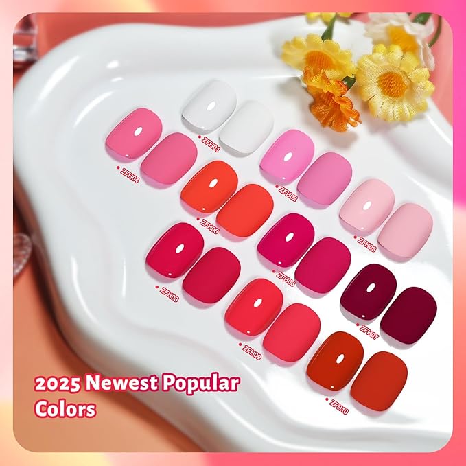 12 PCS Pink Nail Polish Set With 10 Colour Combo, 2 PCS Base and Top Coat, Fast Drying Long Lasting Nail Polish for Holiday Gift Giving 5ML