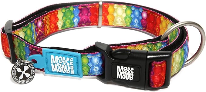 Max & Molly Urban Pets Smart ID Dog Collar - Soft Neoprene, Waterproof, Machine Washable, Power Buckle, Gotcha! QR Tag & Custom App Profile, Jelly Gummy Bears S